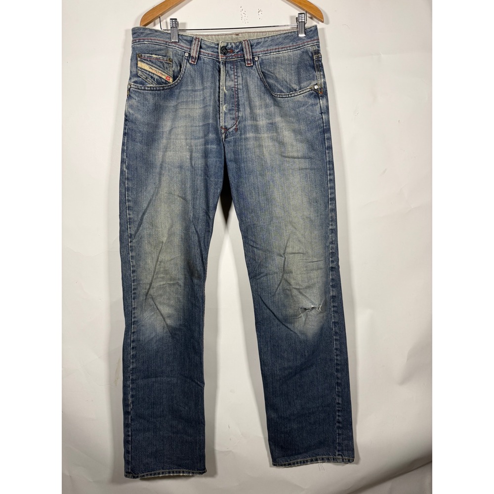 Diesel Industry Rolan Fit Men 33x34 Straight Leg Jean Blue Wash Denim Distressed